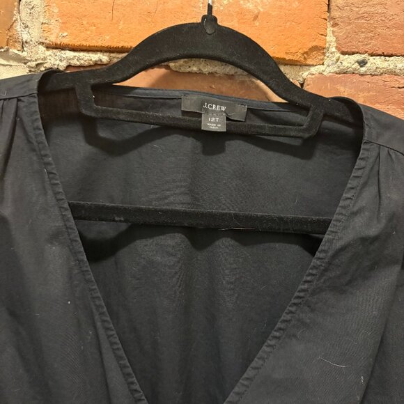 J. Crew Black V-neck Puff Sleeve Cotton Poplin Mini Dress Size 12T - Picture 3 of 3